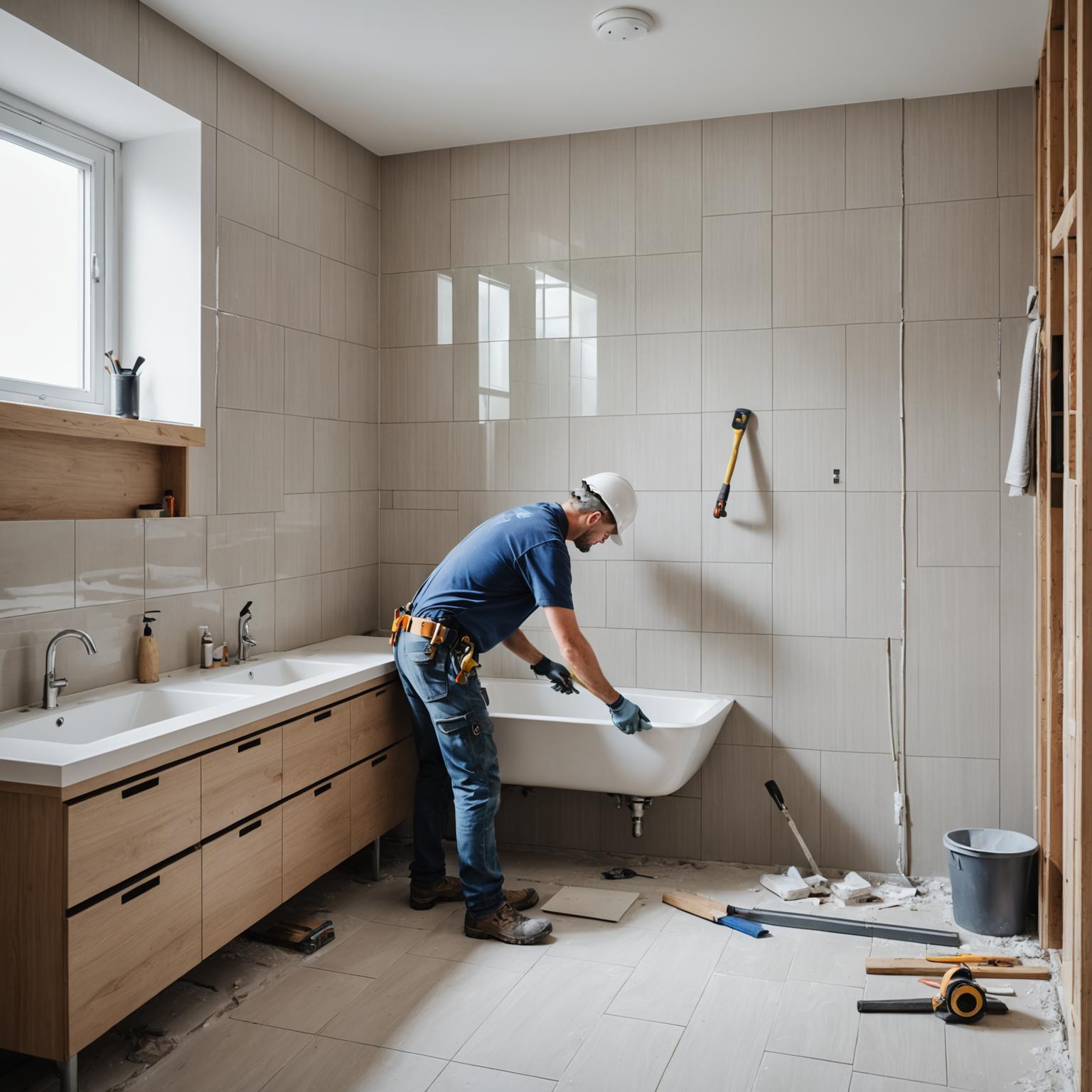 Newly renovated bathroom with modern wall tiles and frameless glass shower screen