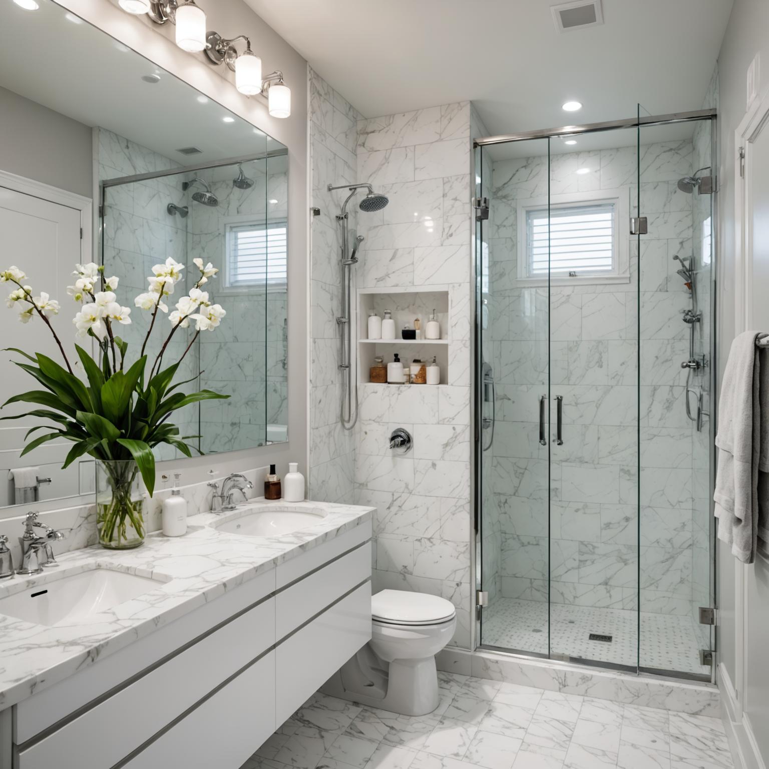 Modern renovated bathroom with new tiles and fixtures