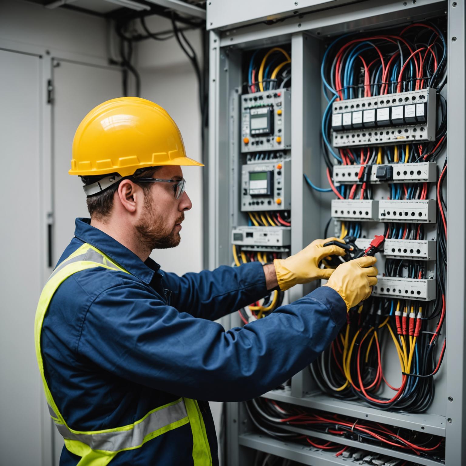 Electrician wiring a distribution board