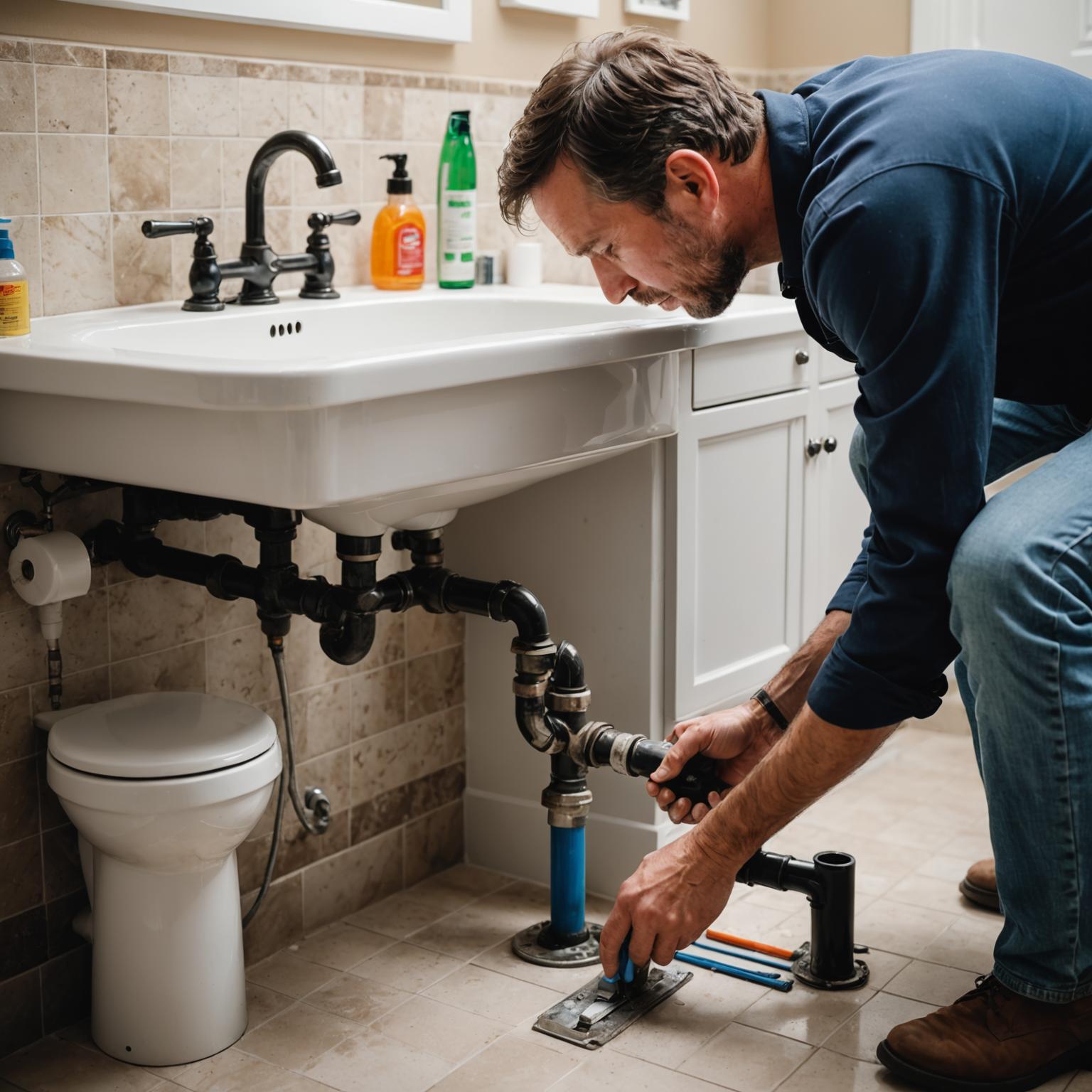 Plumber fixing a kitchen sink