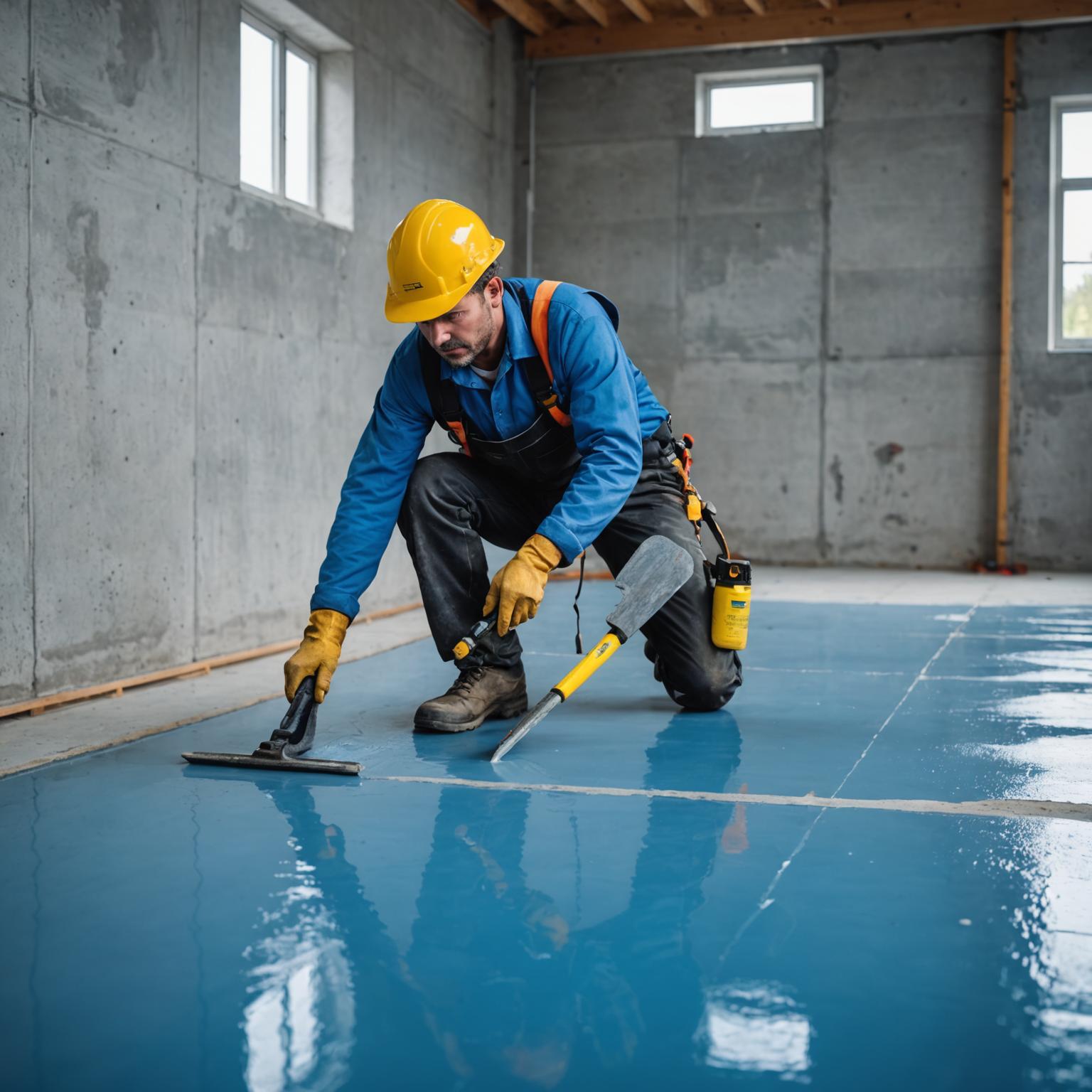 Technician applying liquid waterproof membrane to a flat roof surface